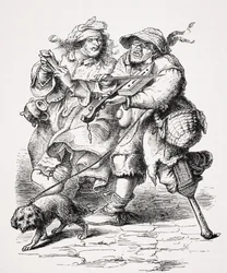 Mendiant jouant du violon, sa femme l